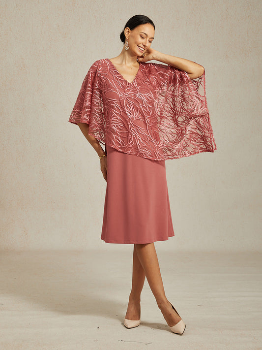 Sequin Knee Length V Neck Overlay Dress