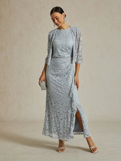 Lace Sequin Maxi Dress with Ruffle Detail