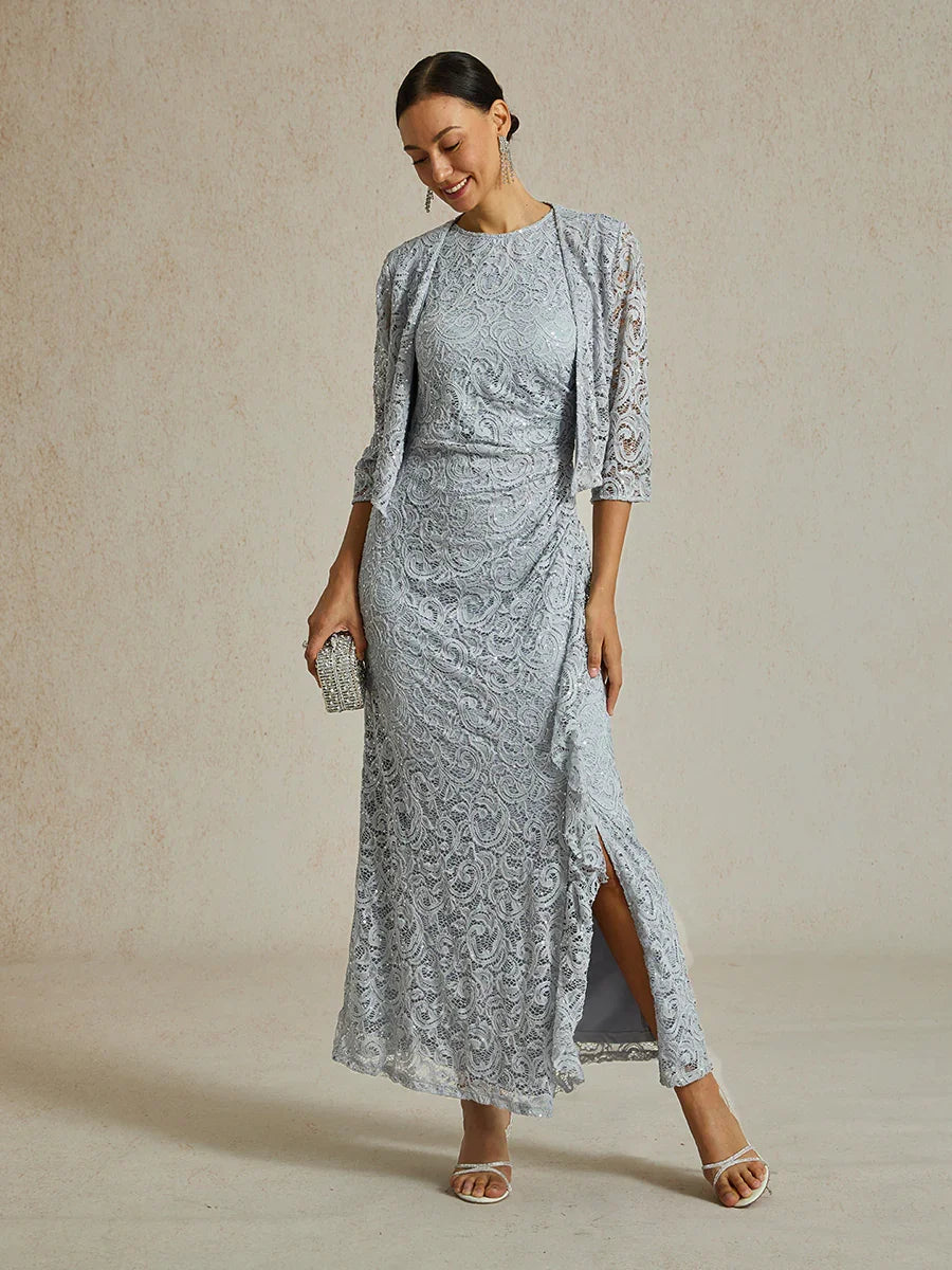 Lace Sequin Maxi Dress with Ruffle Detail