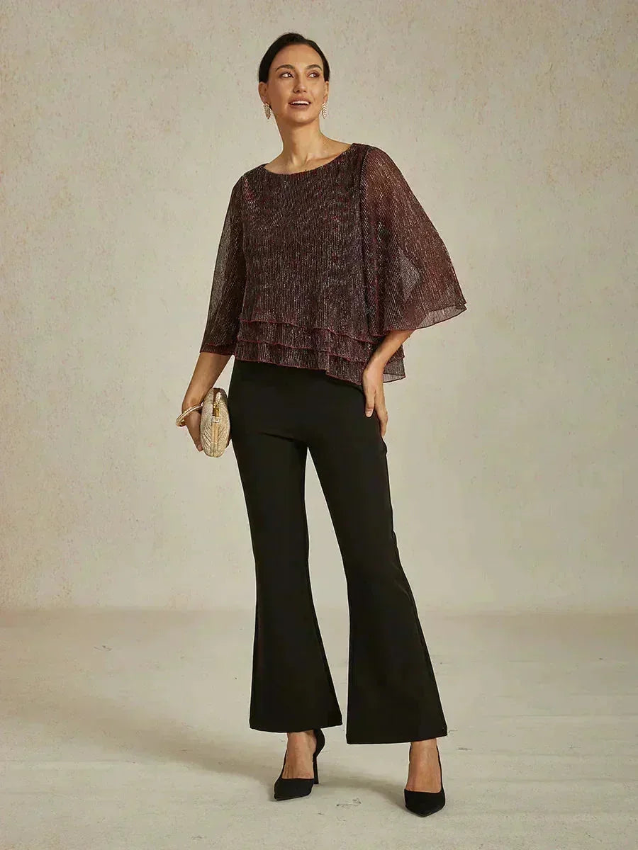 Metallic Chiffon Pleated Blouse