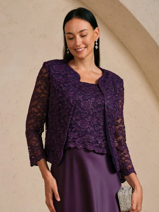 Silver Glitter Lace Jacket with 3/4 Sleeves