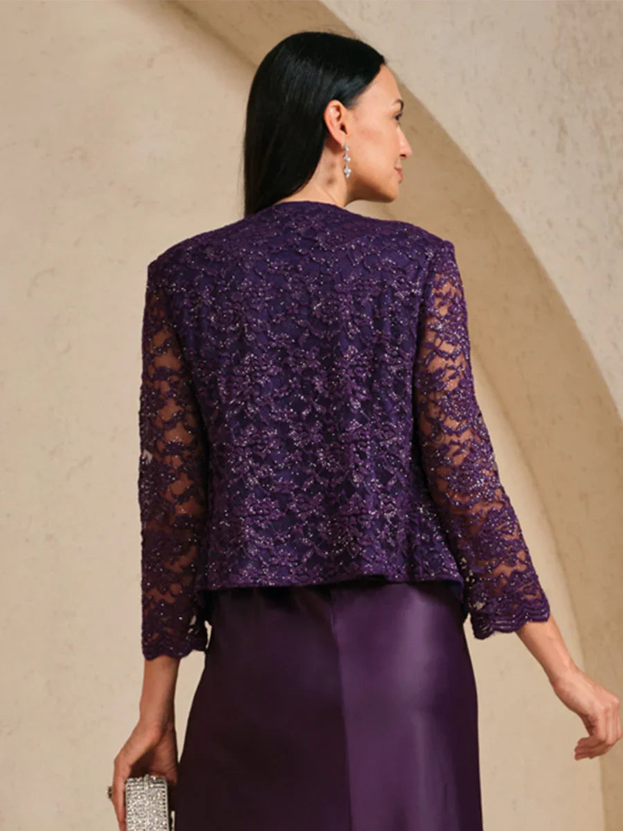 Silver Glitter Lace Jacket with 3/4 Sleeves
