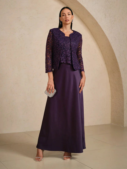 Sleeveless Glitter Lace Satin A-Line Dress with Silver Glitter