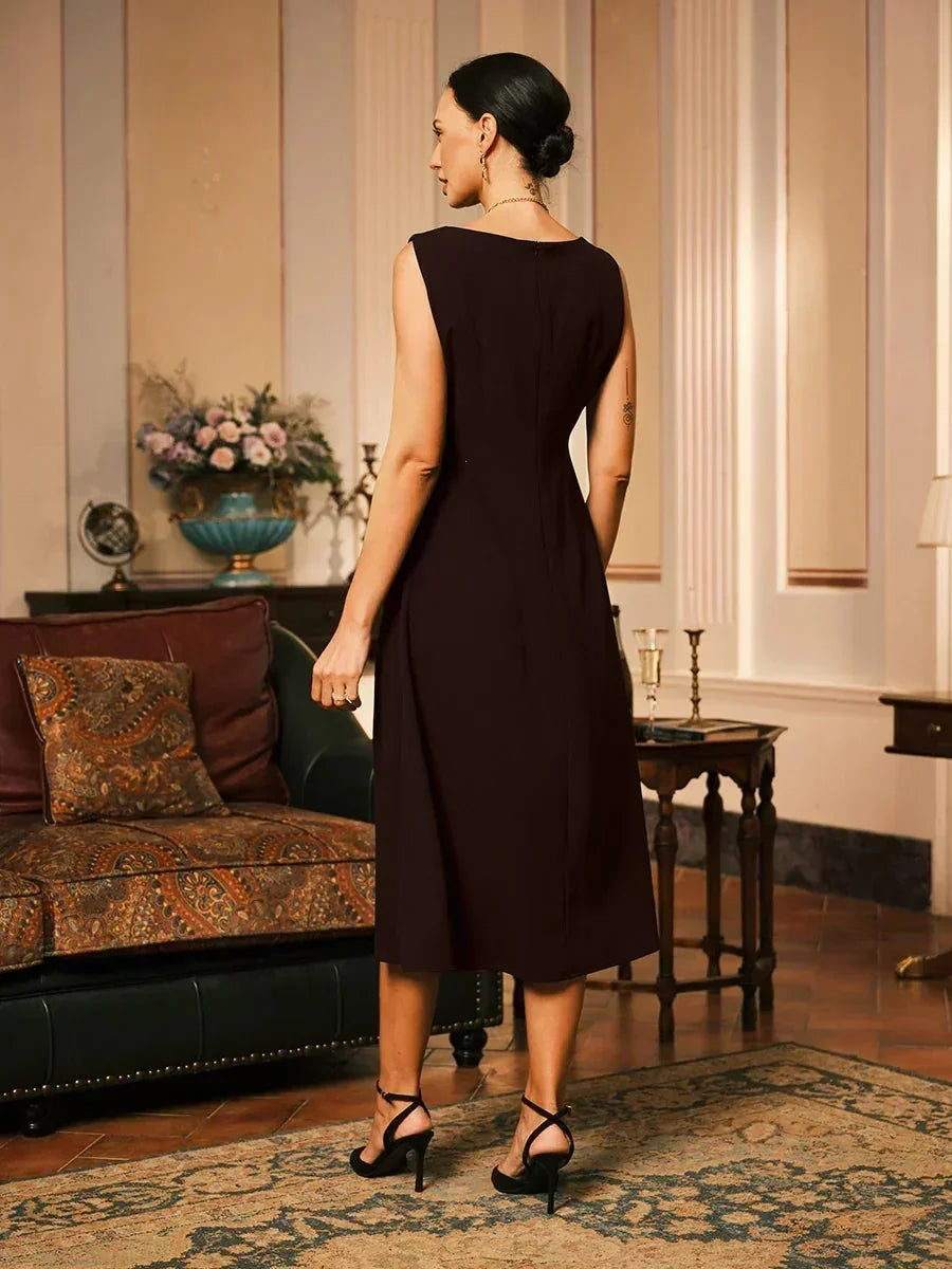 Sleeveless Sheath Midi Black Dress
