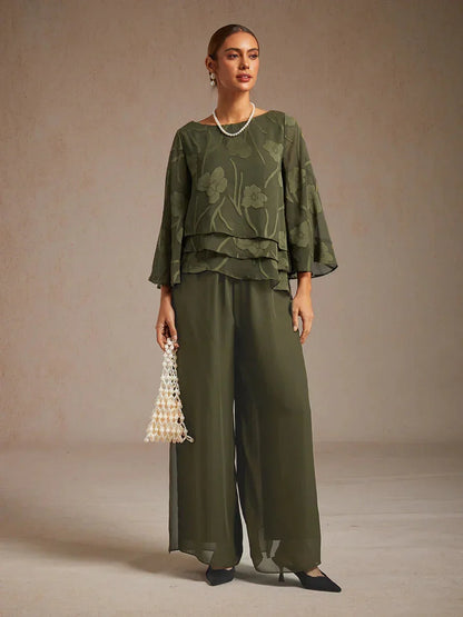 Pantalon droit avec surjupe fendue en mousseline