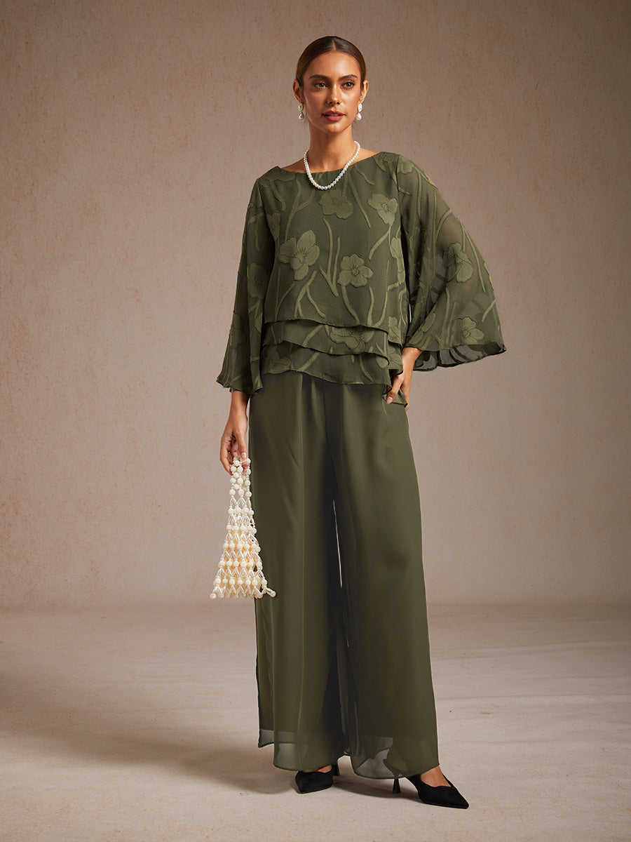 Straight Leg Pant With Chiffon Split Leg Overlay
