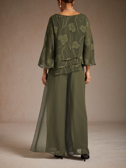 Straight Leg Pant With Chiffon Split Leg Overlay