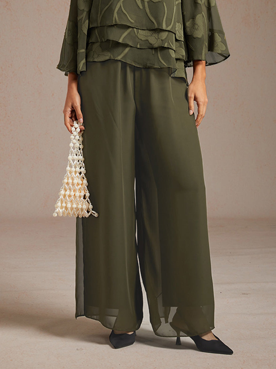 Straight Leg Pant With Chiffon Split Leg Overlay