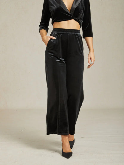 Straight Leg Velvet Pants with Pockets