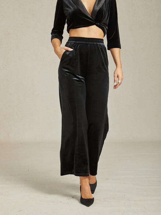 Straight Leg Velvet Pants with Pockets