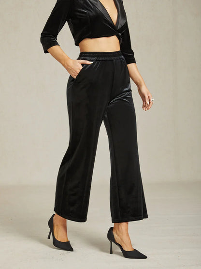 Straight Leg Velvet Pants with Pockets