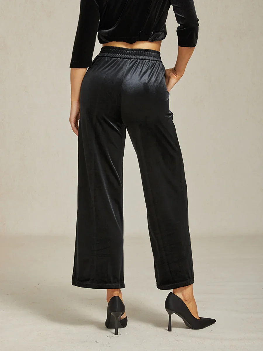 Straight Leg Velvet Pants with Pockets