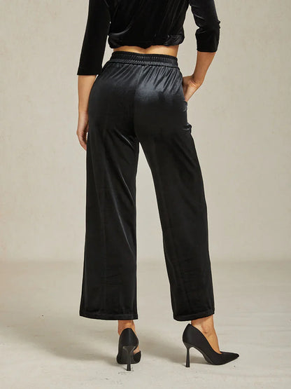 Straight Leg Velvet Pants with Pockets