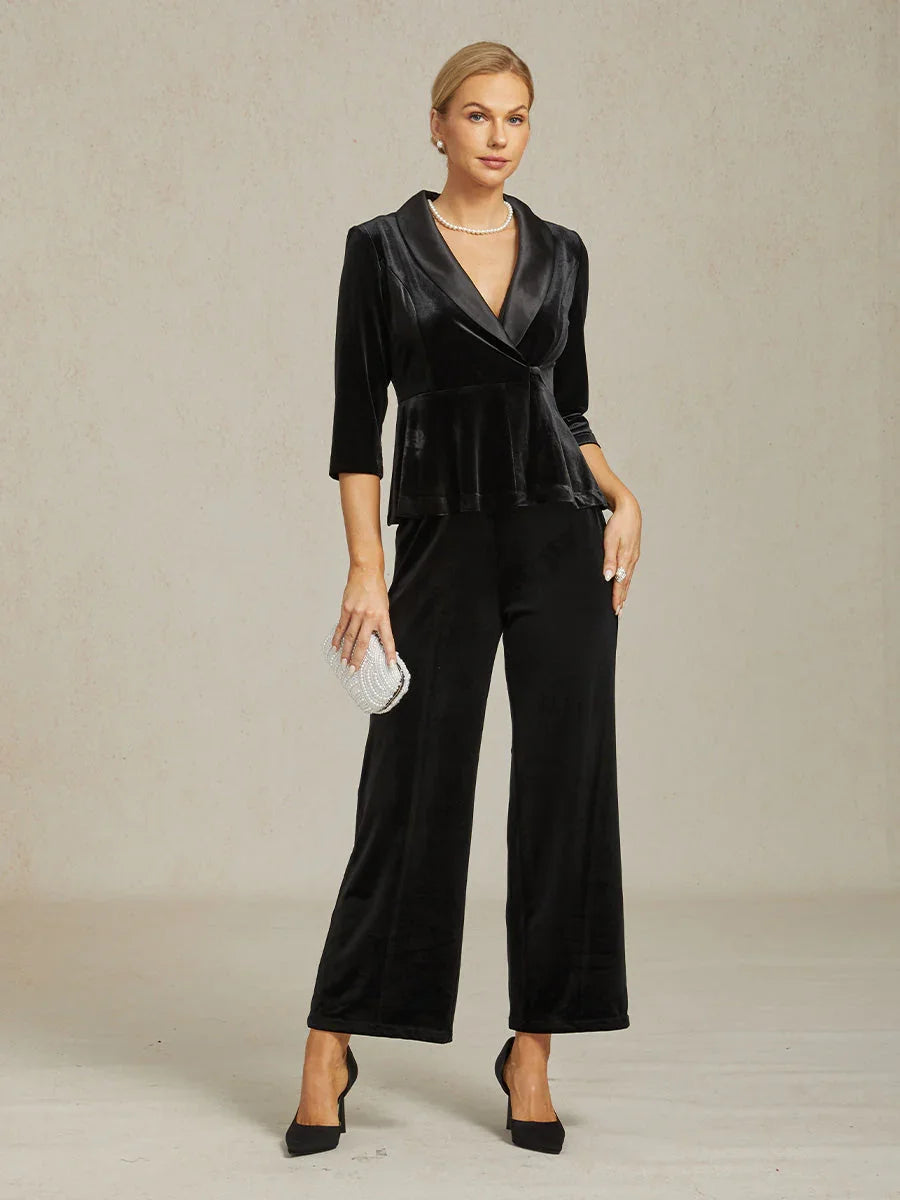 Straight Leg Velvet Pants with Pockets