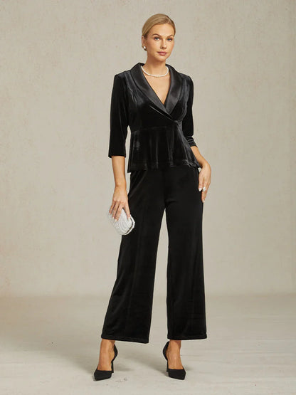Straight Leg Velvet Pants with Pockets
