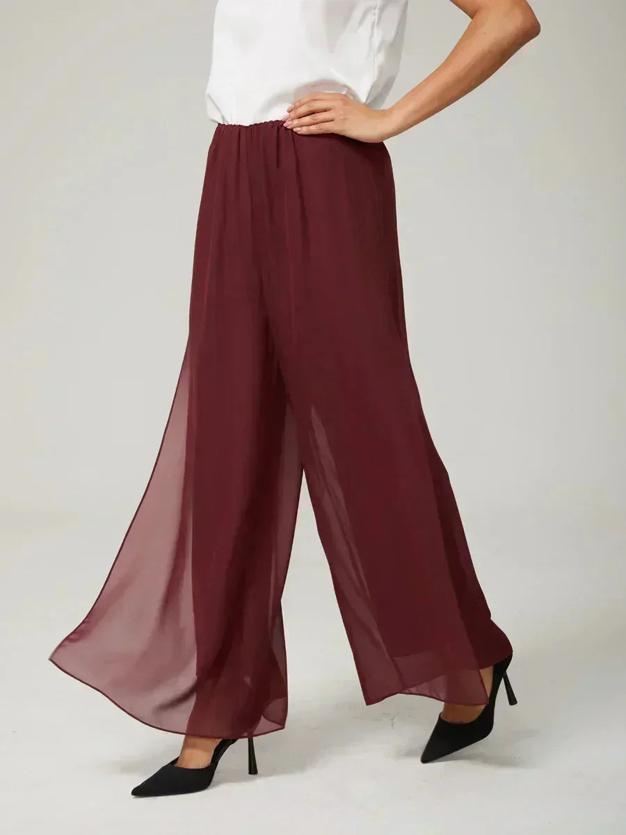 Hose mit geradem Bein und Chiffon-Überzug mit Schlitz am Bein