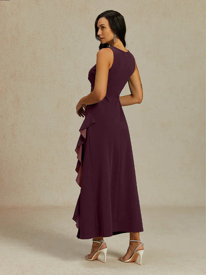 Stretch Formal Gown with Ruffle Detail
