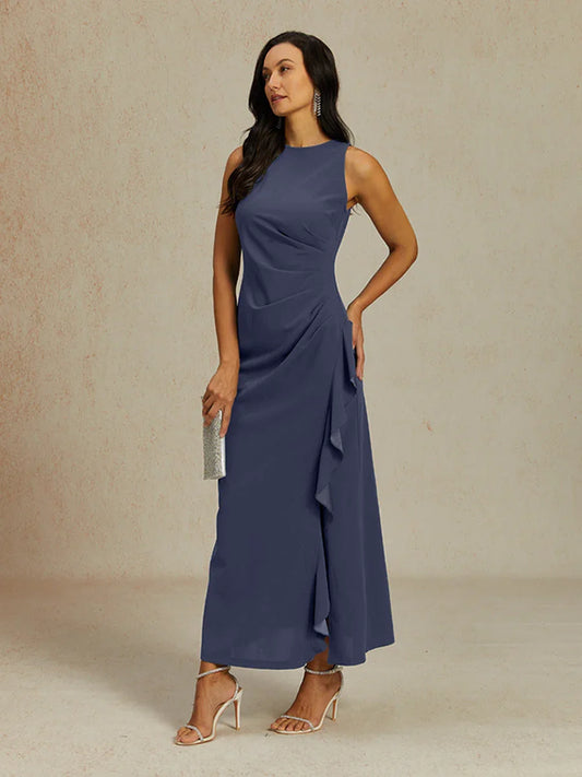 Stretch Formal Gown with Ruffle Detail