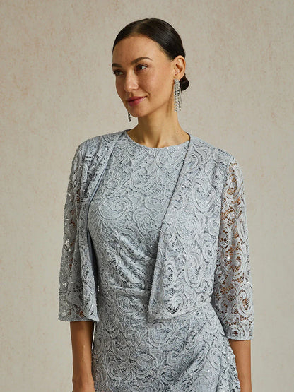 Veste en dentelle extensible à paillettes et manches 3/4