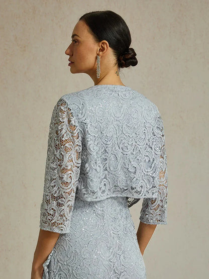 Veste en dentelle extensible à paillettes et manches 3/4