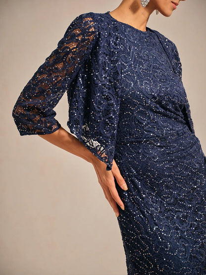 Veste en dentelle extensible à paillettes et manches 3/4