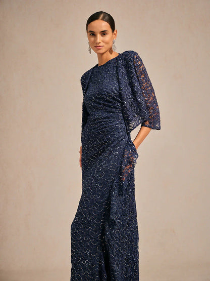 Veste en dentelle extensible à paillettes et manches 3/4