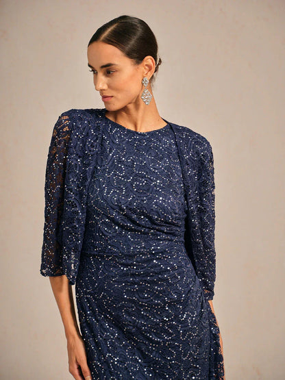 Stretch Lace Sequin Jacket with 3/4 Sleeves