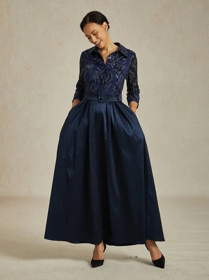 Stretch Taffeta Embroidered Cocktail Dress with Sequin Bodice