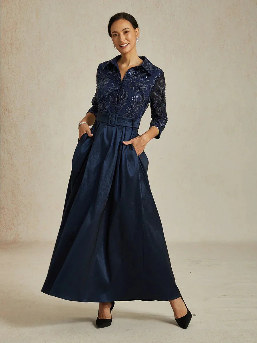 Stretch Taffeta Embroidered Cocktail Dress with Sequin Bodice