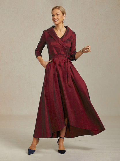 Stretch Taffeta Cocktail Dress with Tie Belt