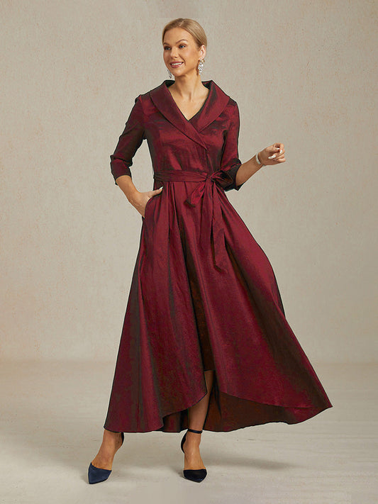 Stretch Taffeta Cocktail Dress with Tie Belt