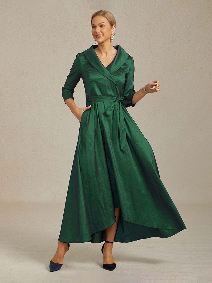 Stretch Taffeta Cocktail Dress with Tie Belt