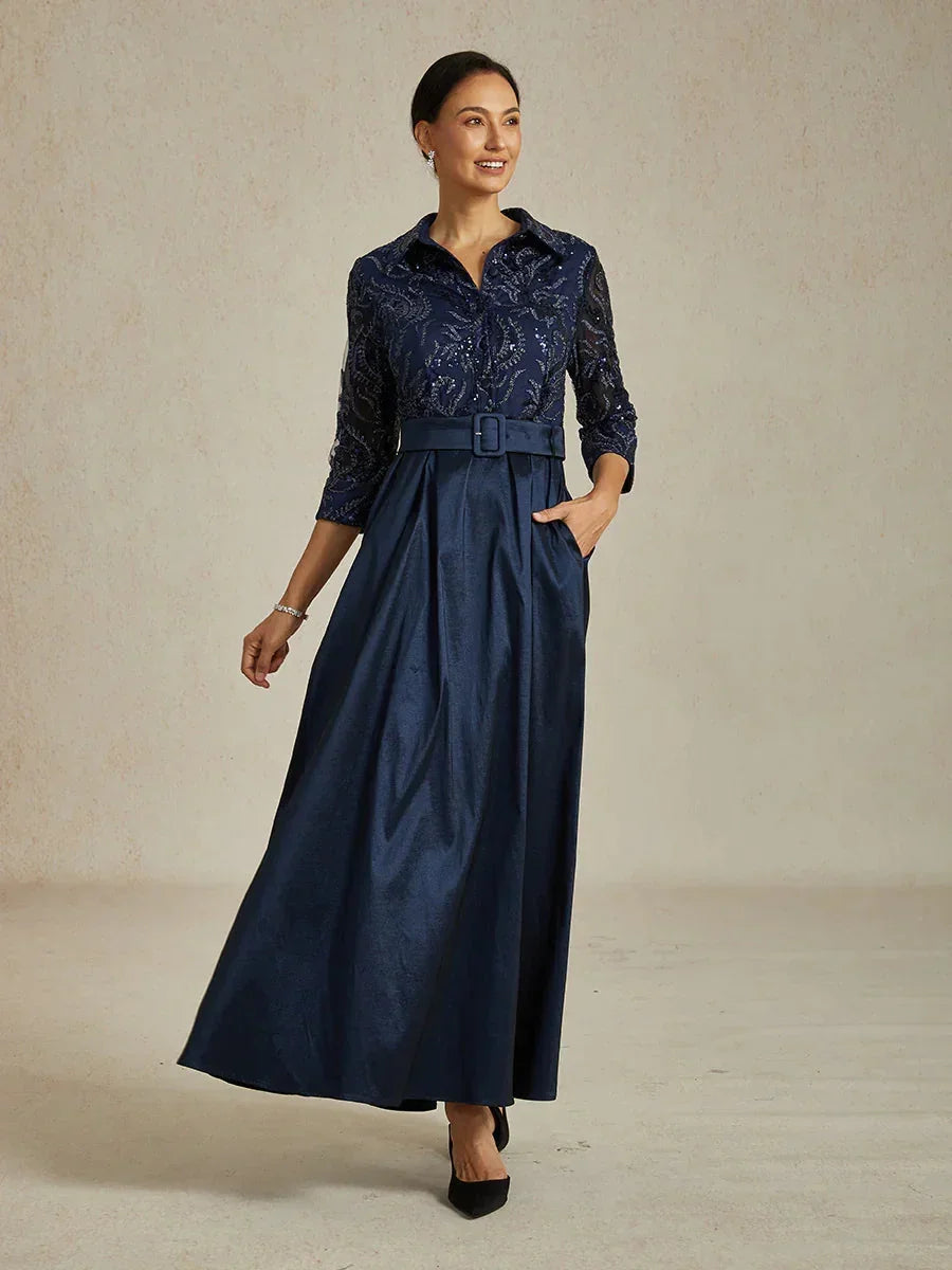 Stretch Taffeta Embroidered Cocktail Dress with Sequin Bodice