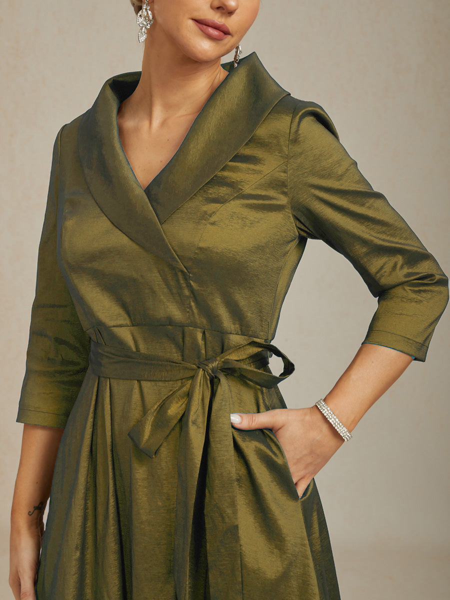 Stretch Taffeta Cocktail Dress with Tie Belt