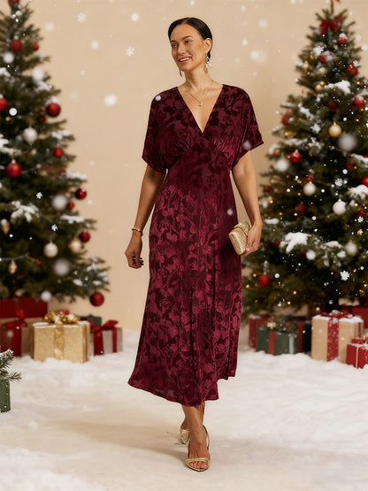 V-Neck Velvet Floral Maxi Dress