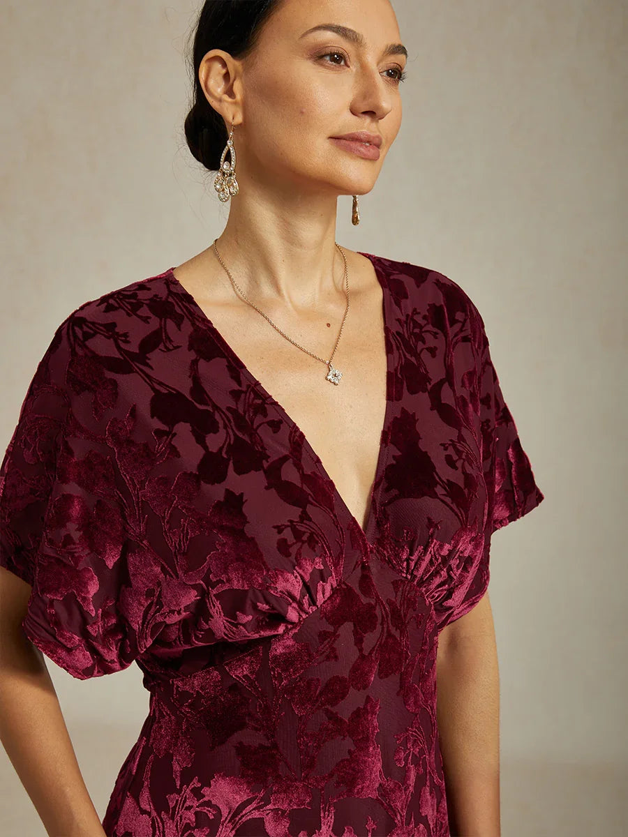 V-Neck Velvet Floral Maxi Dress