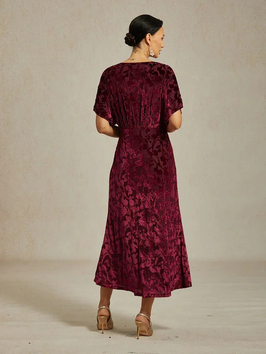 Maxikleid aus Samt mit V-Ausschnitt und Blumenmuster