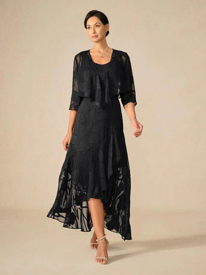 Floral Chiffon Evening Gown with Asymmetrical Hem