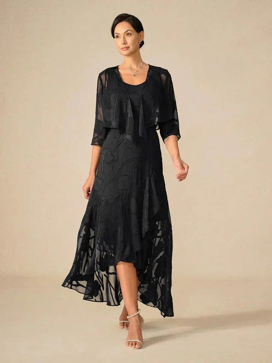 Floral Chiffon Evening Gown with Asymmetrical Hem