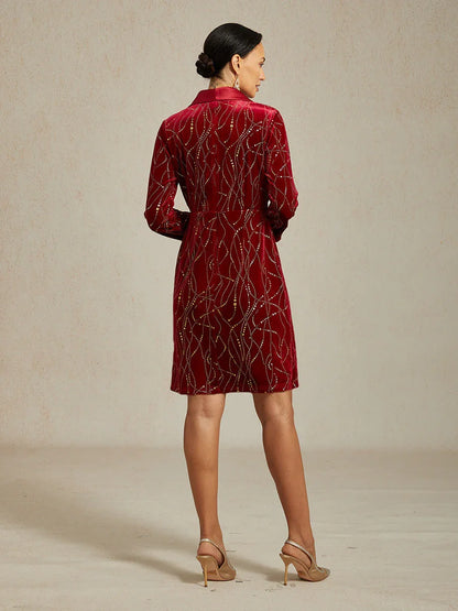 Velvet Blazer Dress with Satin Lapel and Belt