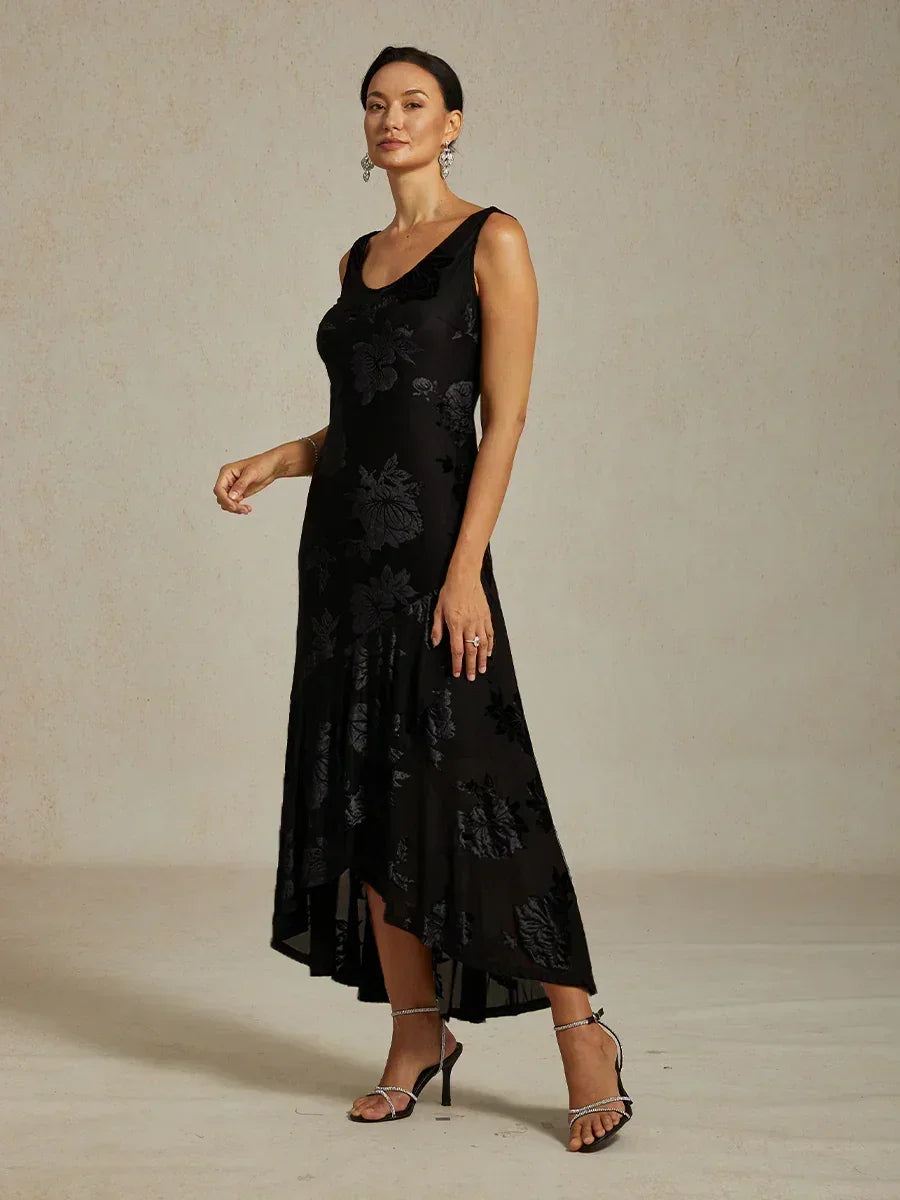 Floral Chiffon Evening Gown with Asymmetrical Hem