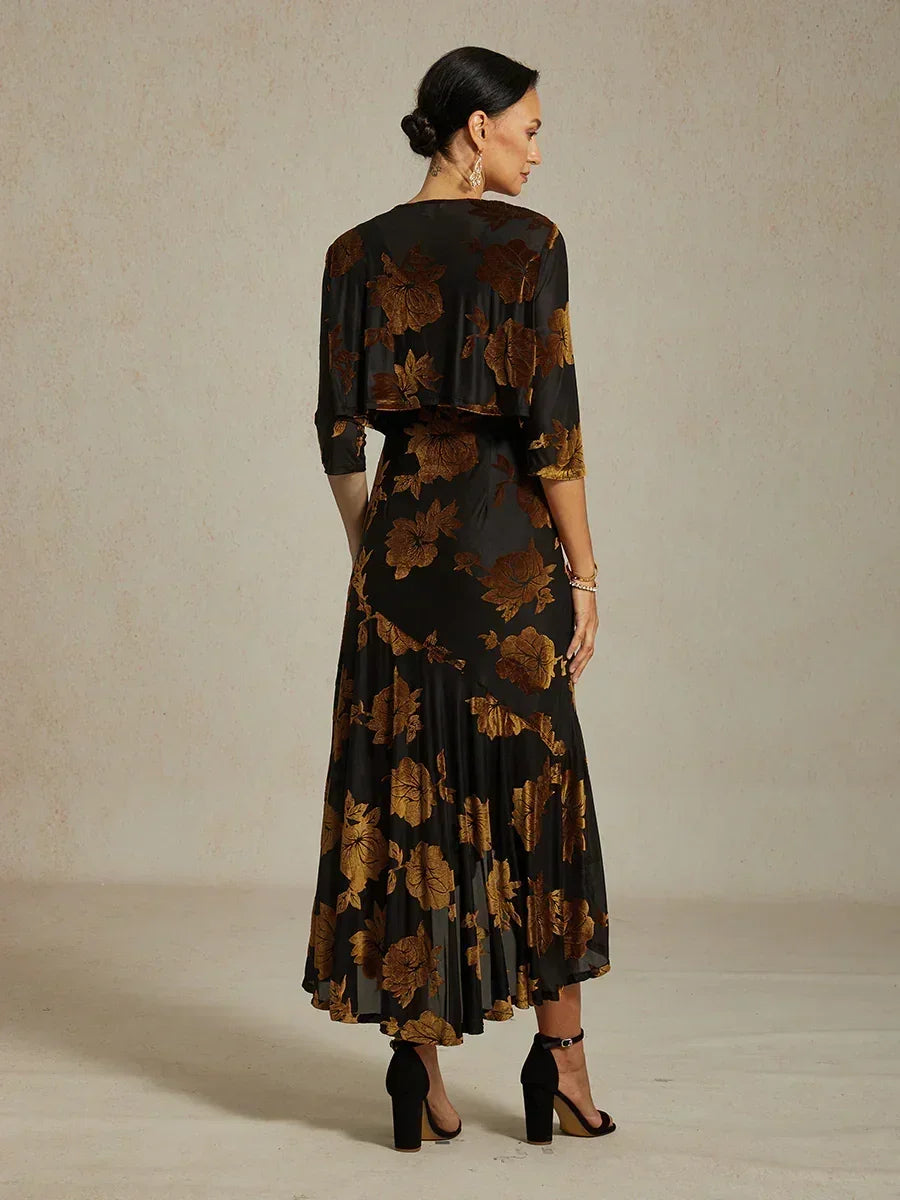 Floral Stretch Velvet 3/4 Sleeve Shrug