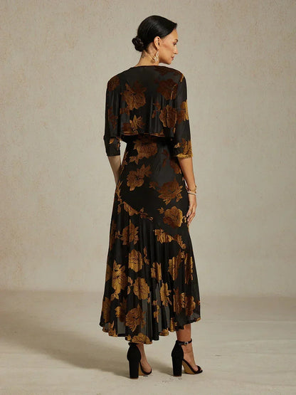 Floral Stretch Velvet 3/4 Sleeve Shrug