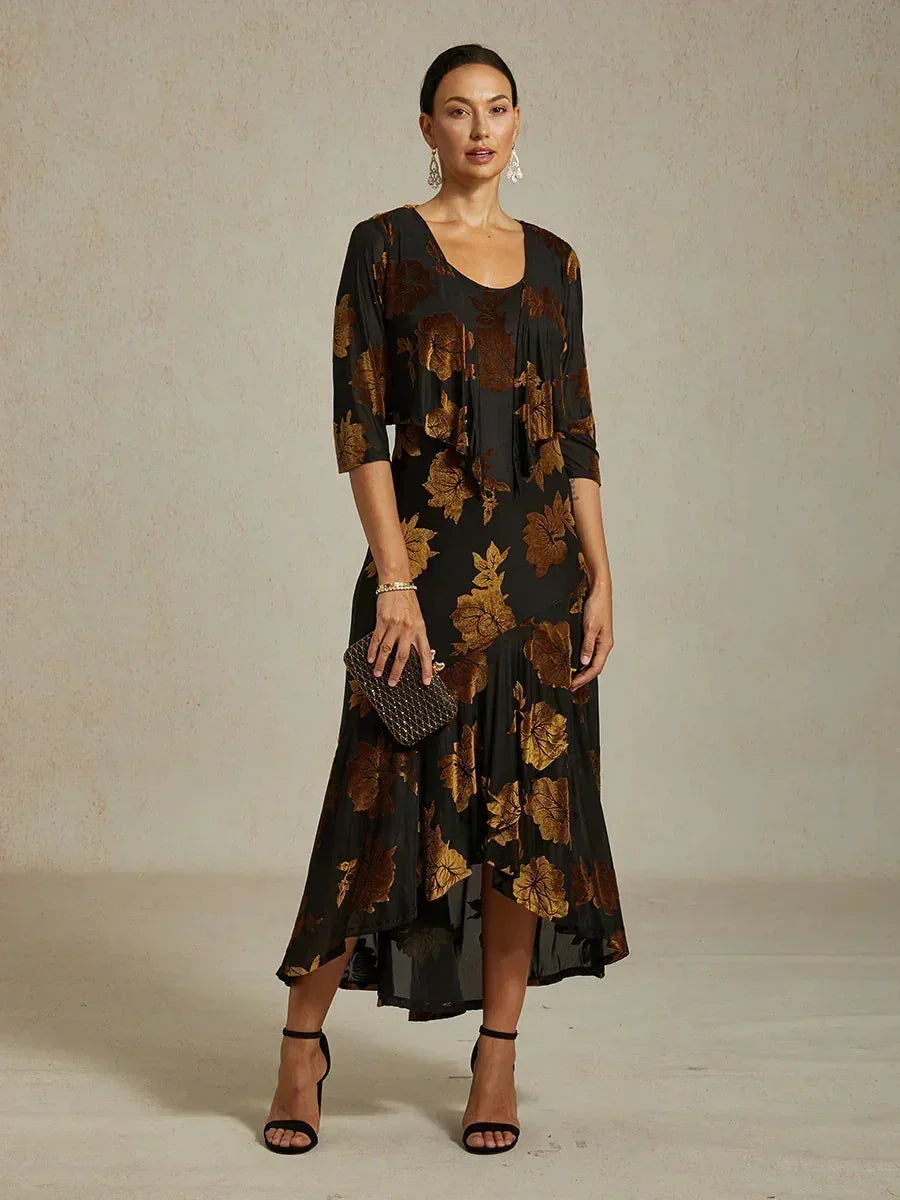 Bolero aus Stretch-Samt mit Blumenmuster und 3/4-Ärmeln