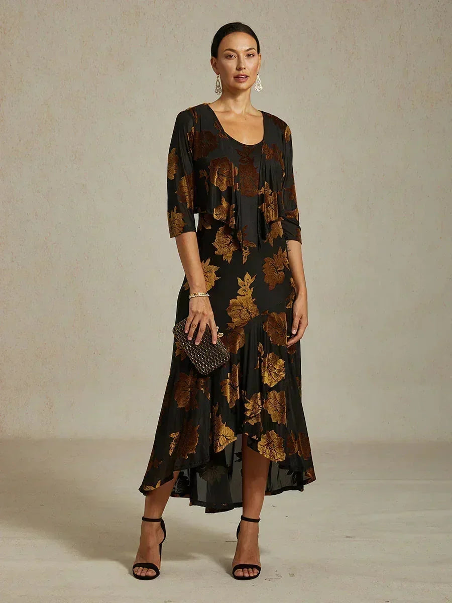 Bolero aus Stretch-Samt mit Blumenmuster und 3/4-Ärmeln