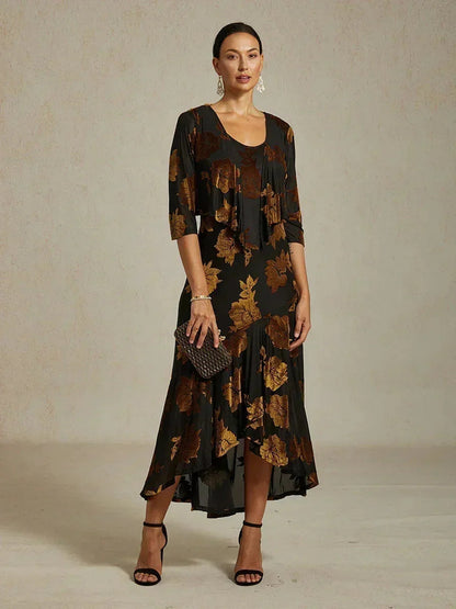Bolero aus Stretch-Samt mit Blumenmuster und 3/4-Ärmeln