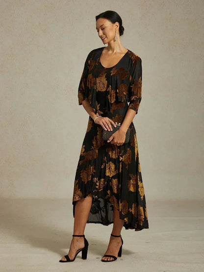 Floral Evening Gown with Asymmetrical Hem