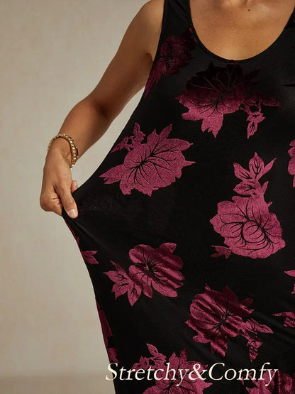 Velvet Floral Evening Gown with Asymmetrical Hem