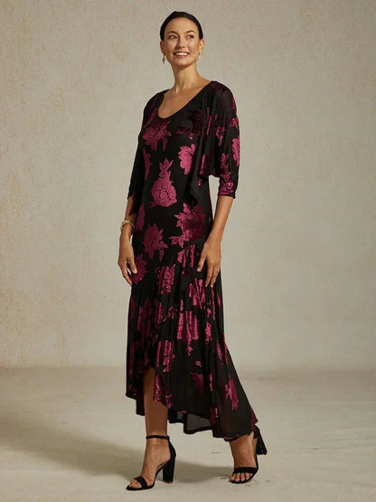 Bolero aus Stretch-Samt mit Blumenmuster und 3/4-Ärmeln