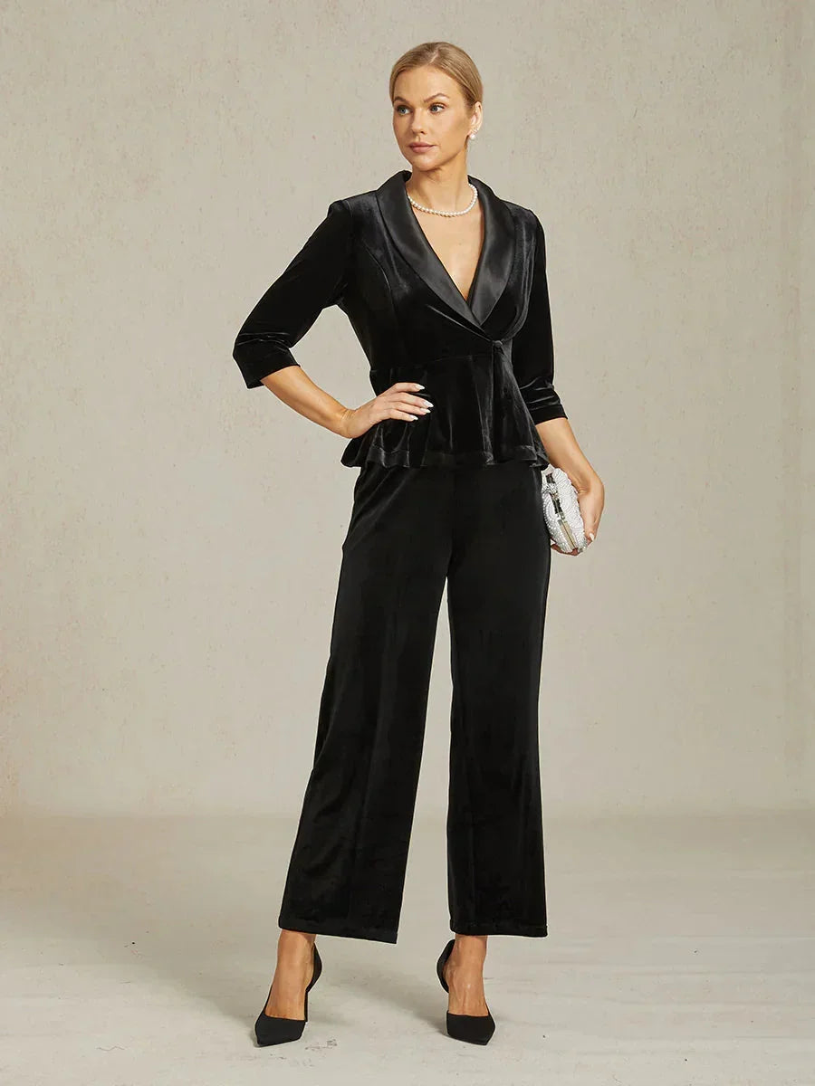 Velvet Peplum Blazer with Satin Collar